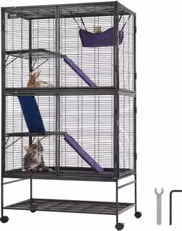 VEVOR Gabbia per Animali in Metallo a 4 Livelli con Ruote Bloccabili e Vassoio, Colore Nero, H: 164 cm