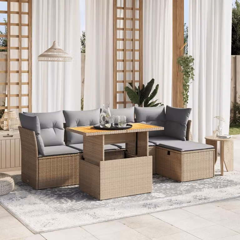 Set Divano da Giardino 6 pz vidaXL in Polyrattan con Cuscini Beige e Grigio per Terrazza e Giardino