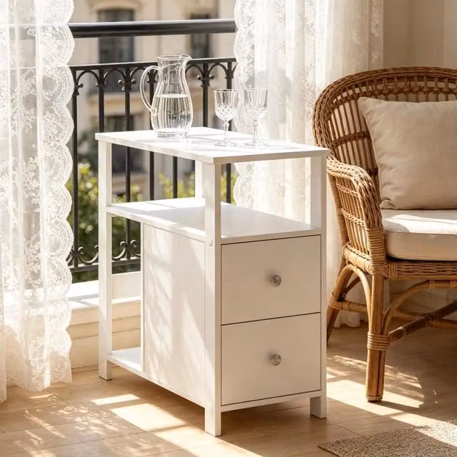 Tavolino basso OKWISH in legno bianco per soggiorno e camera da letto, L/P/H: 60 x 60 x 30 cm