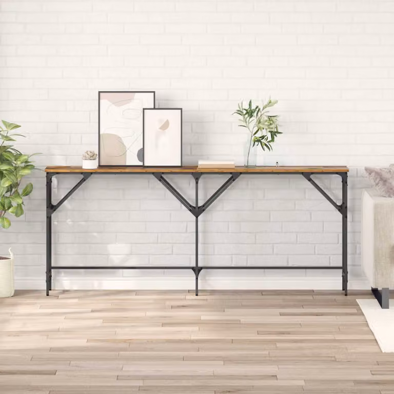 vidaXL Tavolo consolle in stile industriale in legno e metallo marrone L: 180 cm, P: 30 cm, H: 75 cm