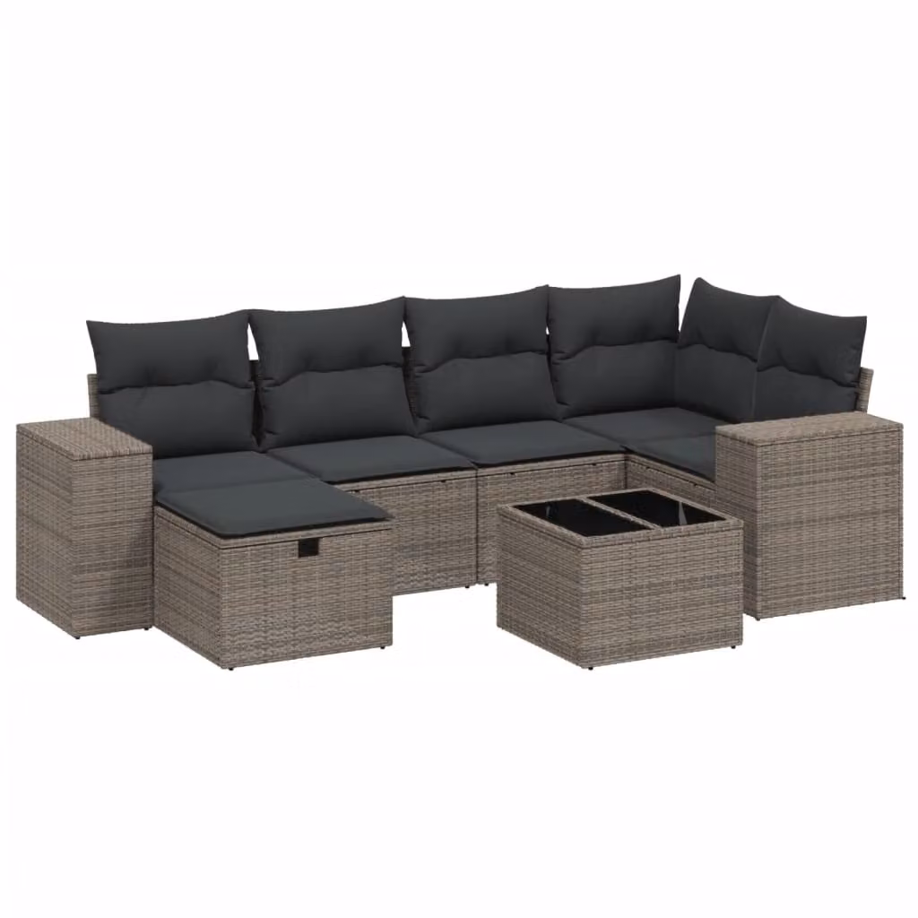 Set Divani da Giardino 7pz con Cuscini Grigio Chiaro Polyrattan