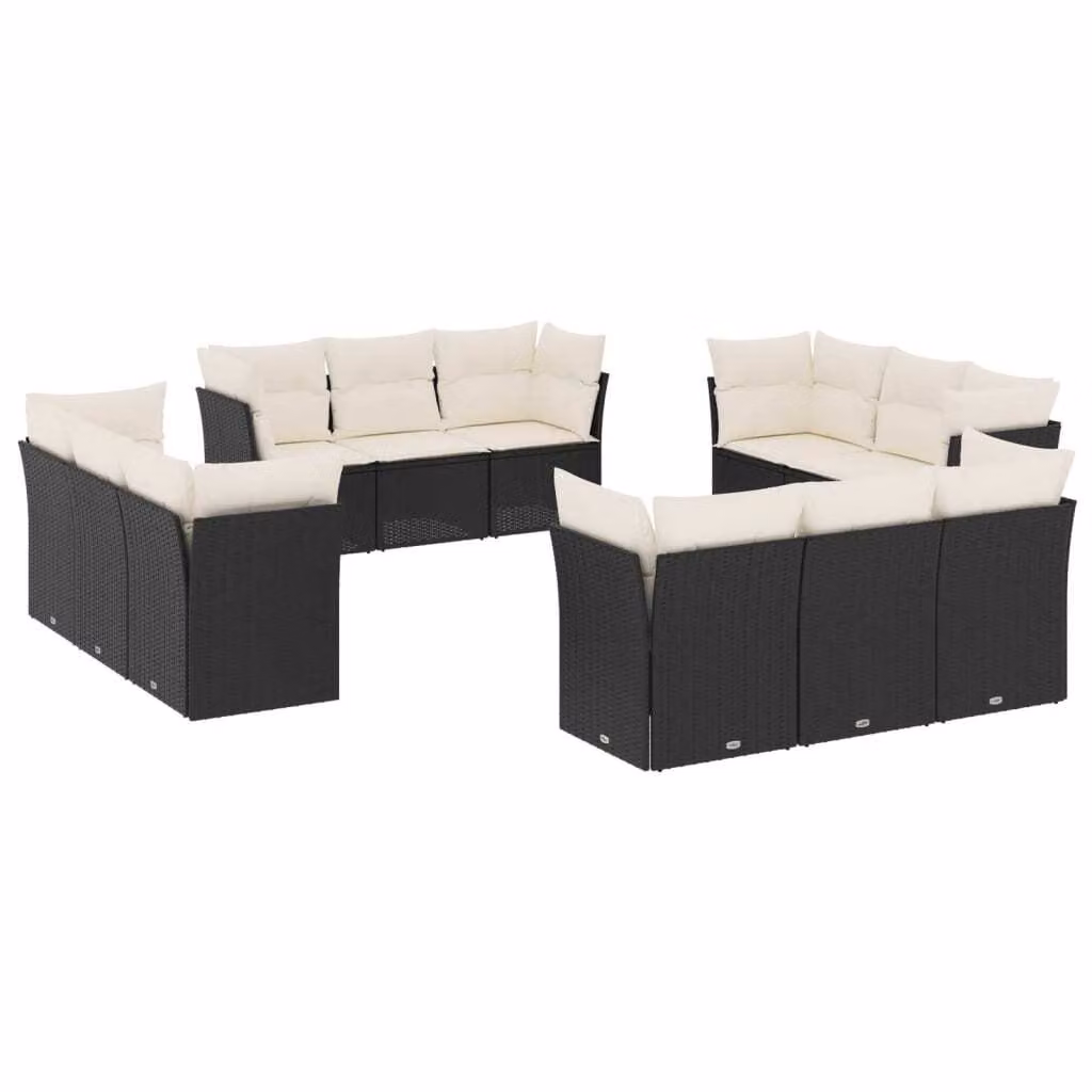 Set Divani da Giardino 12 pz con Cuscini Nero in Polyrattan