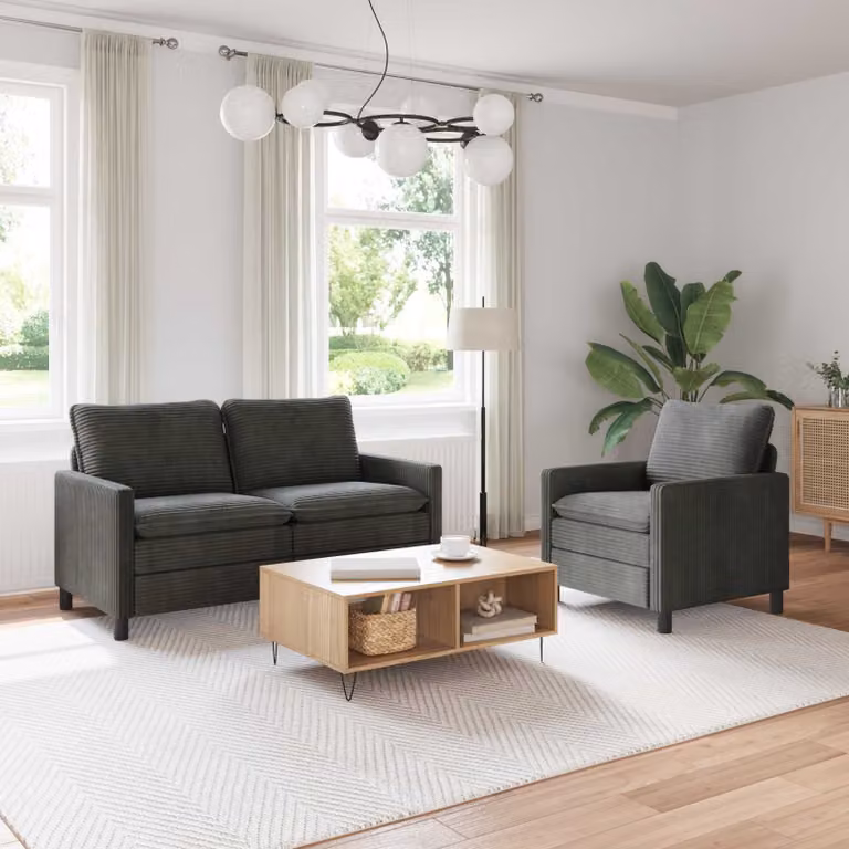 Set di 2 divani moderni vidaXL in tessuto antracite con struttura in metallo e cuscini inclusi