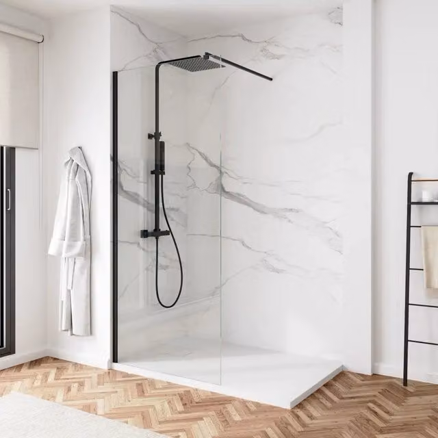 Doccia walk-in 60 cm vetro 8mm anticalcare trasparente h200 profili neri | Keros