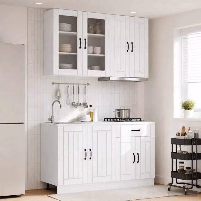 Unità Cucina Moderna vidaXL Bianca con Ante in Vetro e Cassetti in MDF