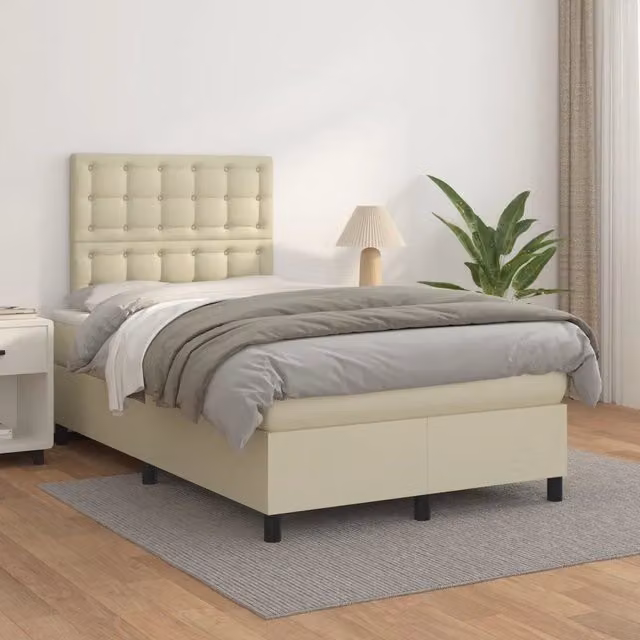 Letto con Giroletto a Molle e Materasso Ibrido vidaXL in Similpelle Beige e Bianco L/P/H: 120 x 200 cm – 1