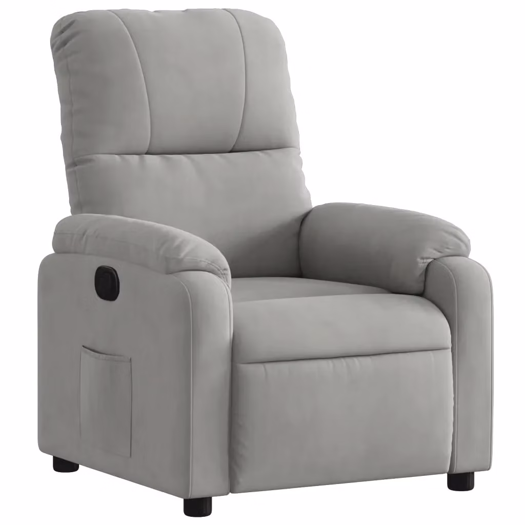 Poltrona Reclinabile Relax Grigio Chiaro in Microfibra con Braccioli e Regolazione Manuale – 2