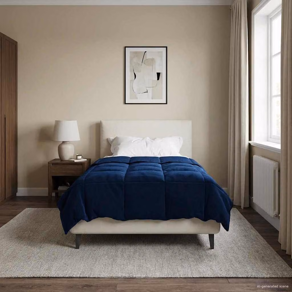 Piumino Estivo vidaXL in Microfibra Traspirante e Reversibile, Blu, 155 x 200 cm