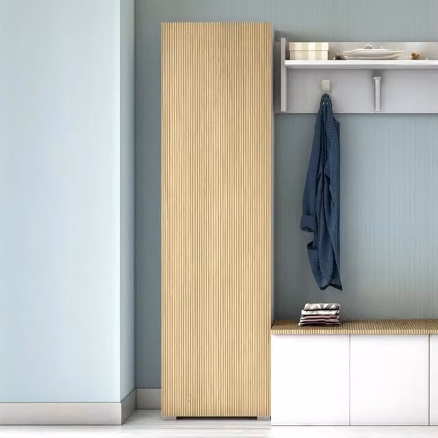 Armadio Multiuso Tropaeolum DMORA con 1 Anta e 7 Ripiani, Bianco Cannettato, L/P/H: 30 x 50 x 182 cm