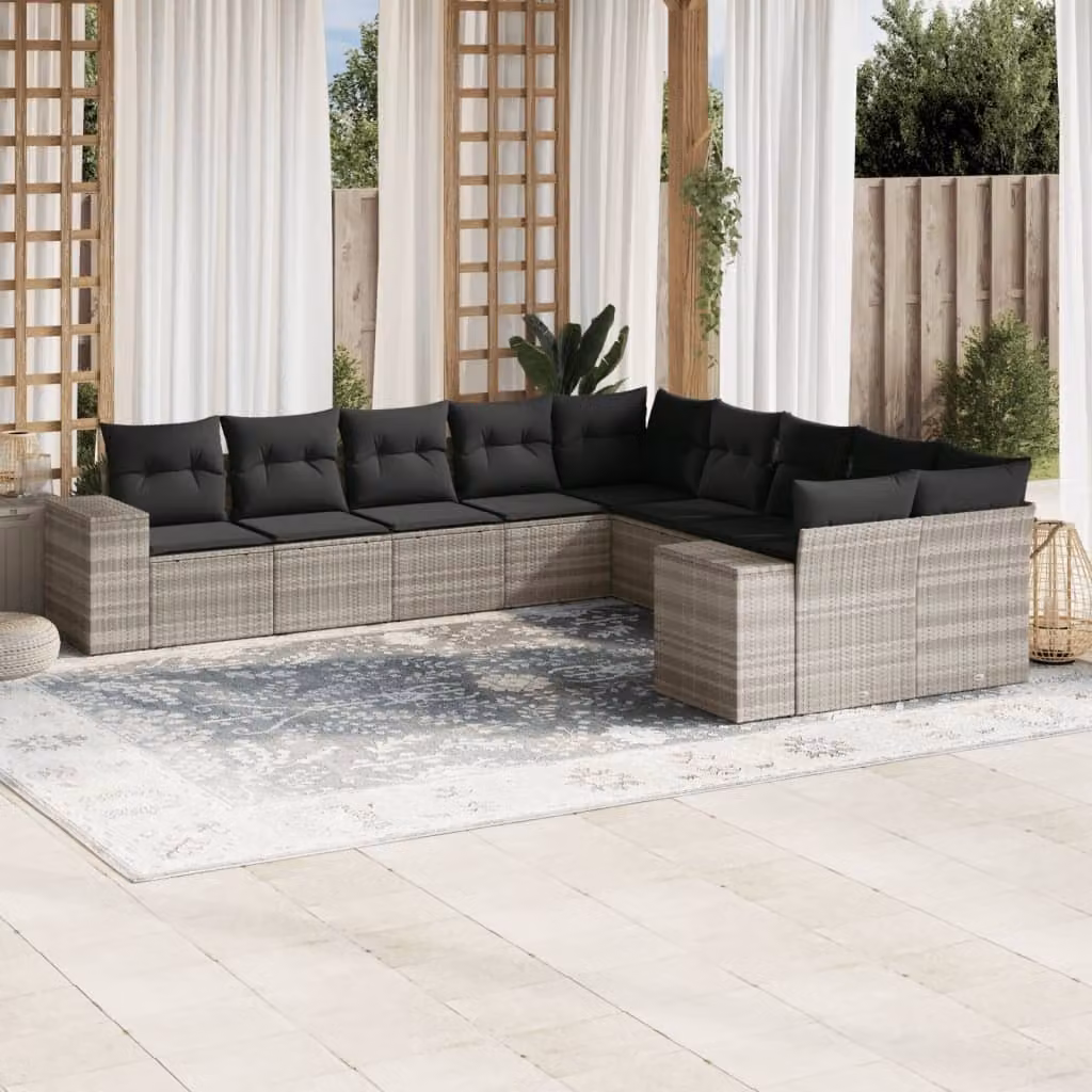 Maison Exclusive - Set Divano Giardino 10 pz con Cuscini Grigio Chiaro Polyrattan