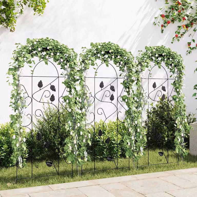 vidaXL Supporti da Giardino per Piante Rampicanti in Metallo Nero, Set da 3 pezzi, L: 40 cm, H: 100 cm