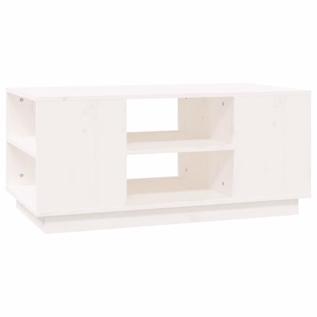 Tavolino da Salotto Bianco 90x49x40,5 cm Legno Massello di Pino