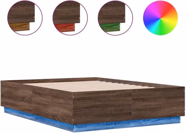 Letto matrimoniale | Letto per adulti | Giroletto Luci LED Rovere Marrone 135x190 cm Legno Multistrato