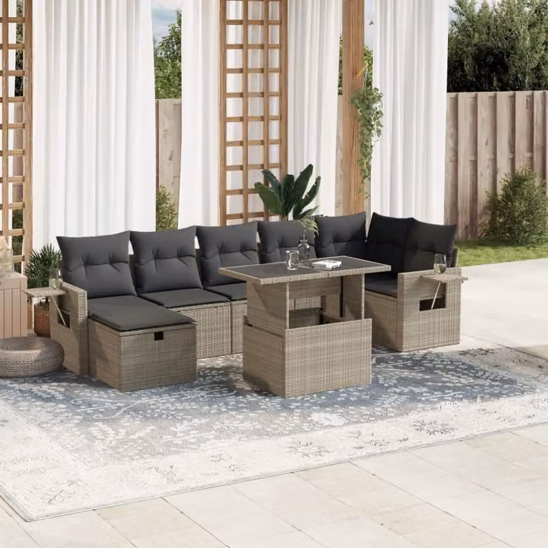 Maison Exclusive - Set Divano da Giardino 8pz con Cuscini Grigio Chiaro Polyrattan