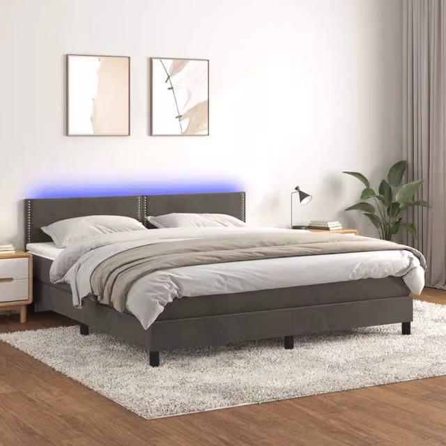 Letto matrimoniale con materasso ibrido vidaXL in tessuto grigio con illuminazione LED e porta USB L/P/H: 160 x 200 x 78 cm – 1