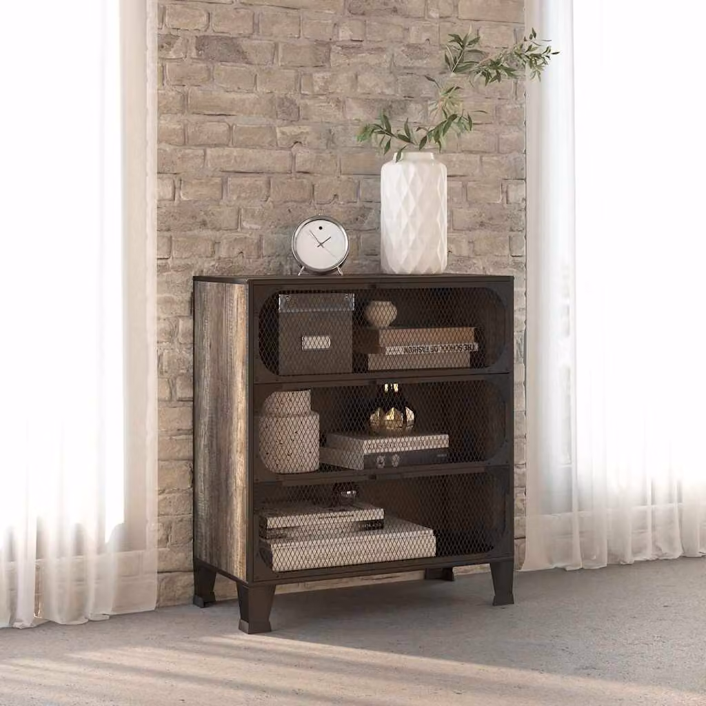 Armadietto a parete vidaXL in metallo e MDF grigio con ante a battente e ripiani interni L: 72 cm, P: 36 cm, H: 82 cm