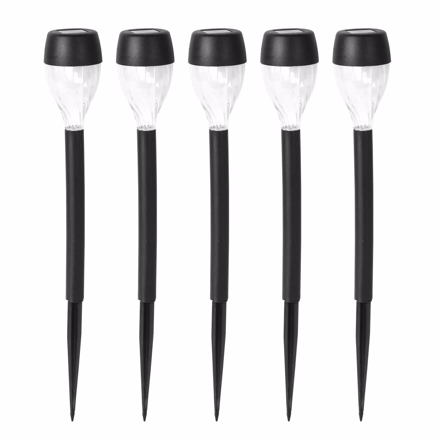Dictrolux Set di 5 Lampade Solari LED da Giardino con Picchetto, Luce Bianca Calda, Colore Nero, Altezza: 32 cm, Diametro: 4,5 cm