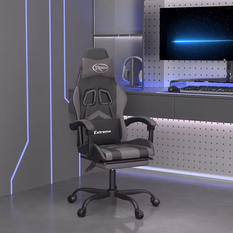 Sedia da Gaming vidaXL in Similpelle con Poggiapiedi, Nera e Grigia