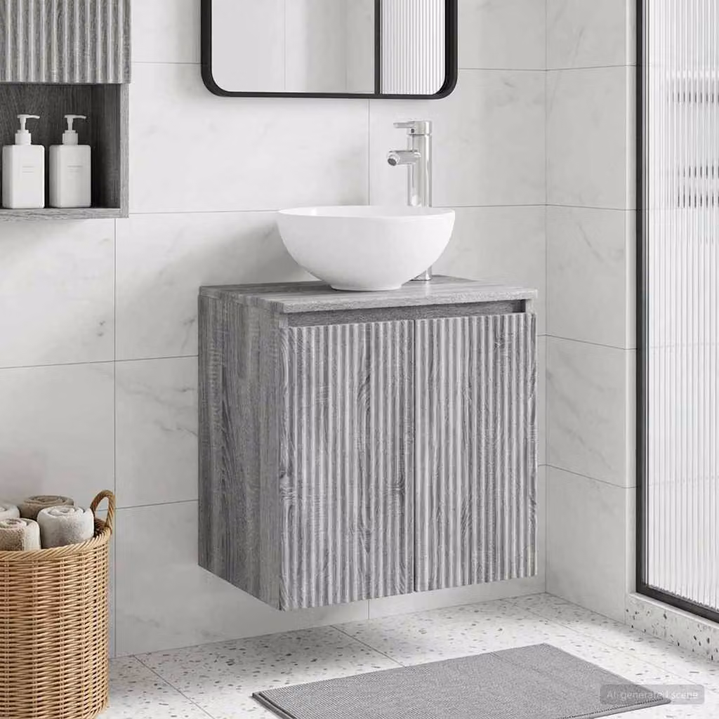 Mobile Lavabo da Parete vidaXL Moderno in MDF Grigio L: 49,5 cm, P: 41 cm, H: 64,5 cm