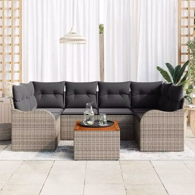 Set Divano da Giardino 7 pz Grigio polyrattan 3356074