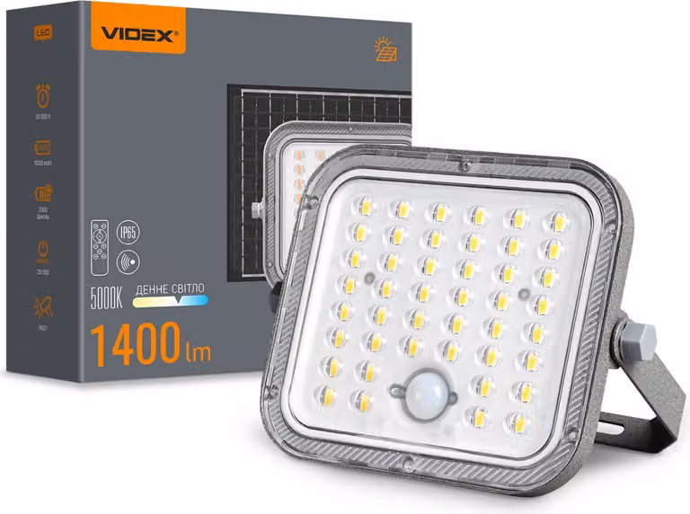 Proiettore solare a LED Proiettore con sensore di movimento VIDEX VL-FSO4-205-S 1400 lm 5000K