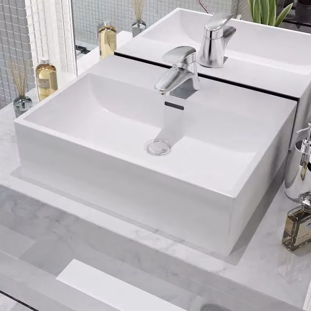Lavandino con Foro Rubinetto in Ceramica Bianca 51,5x38,5x15 cm