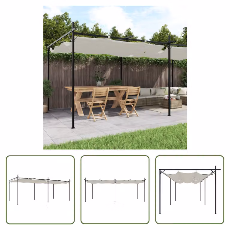 The Living Store Pergola con tetto scorrevole crema 589x292x230 cm
