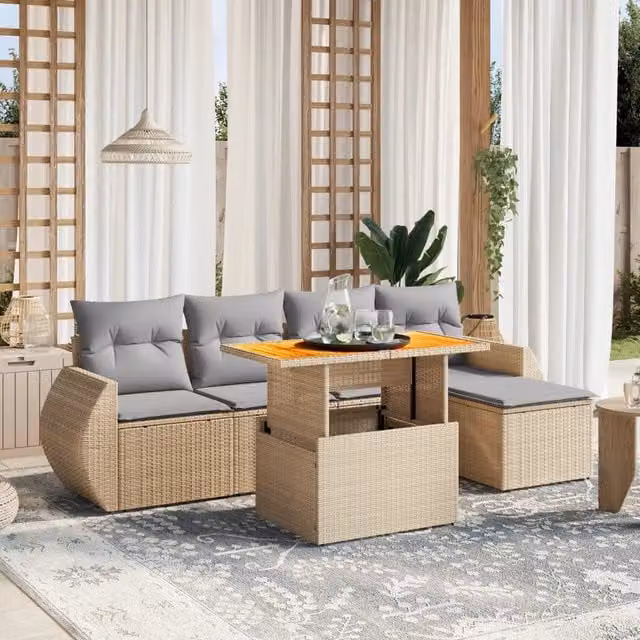 Set Divano da Giardino 6 pz con Cuscini Beige in Polyrattan 3272172