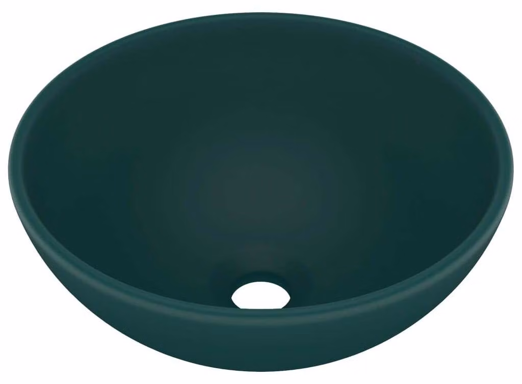 Lavabo rotondo in Vetroceramica, colore verde scuro opaco, dimensioni 32,5 x 14 cm