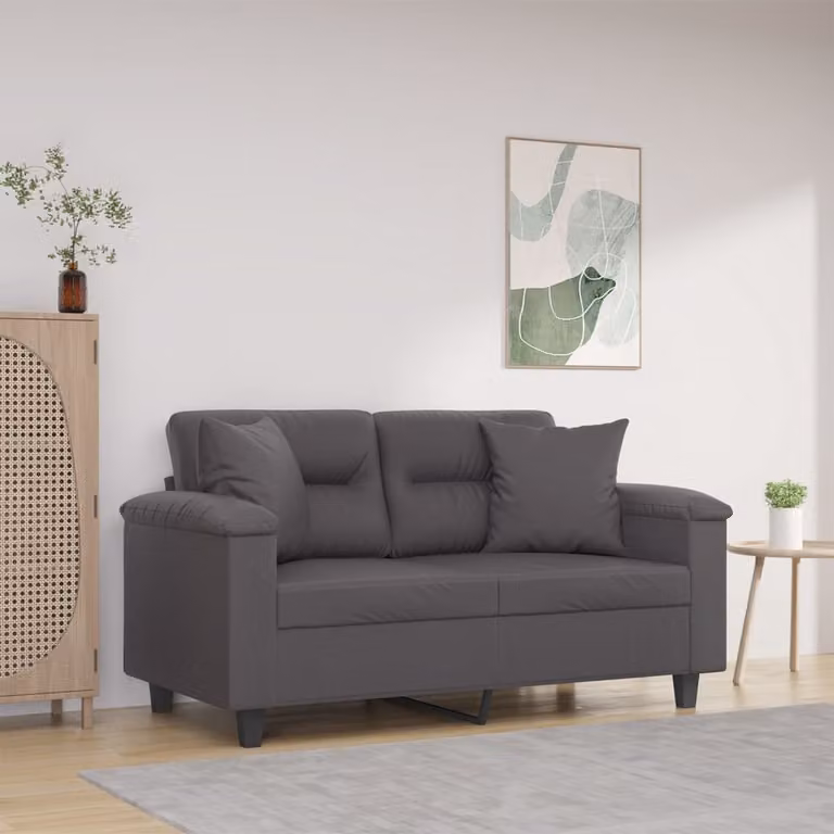 vidaXL Divano a 2 Posti Moderno in Similpelle Grigio con Cuscini e Struttura in Metallo