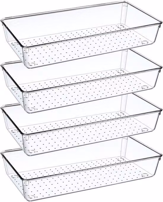 Sistema di contenitori per prodotti igienici e cosmetici da 30 cm, composto da 4 pezzi, per postazioni di lavoro, uffici, saloni di bellezza, docce, cucine