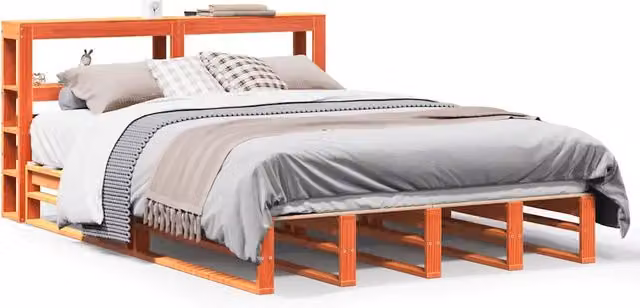 Letto matrimoniale | Letto per adulti | Giroletto con Testiera Marrone Cera 120x200 cm Massello Pino