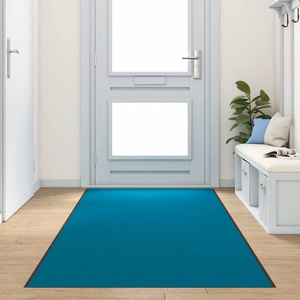 Zerbino rettangolare Design In moderno in poliammide e PVC, Ciano e Nero, L: 120 cm, P: 400 cm – 2