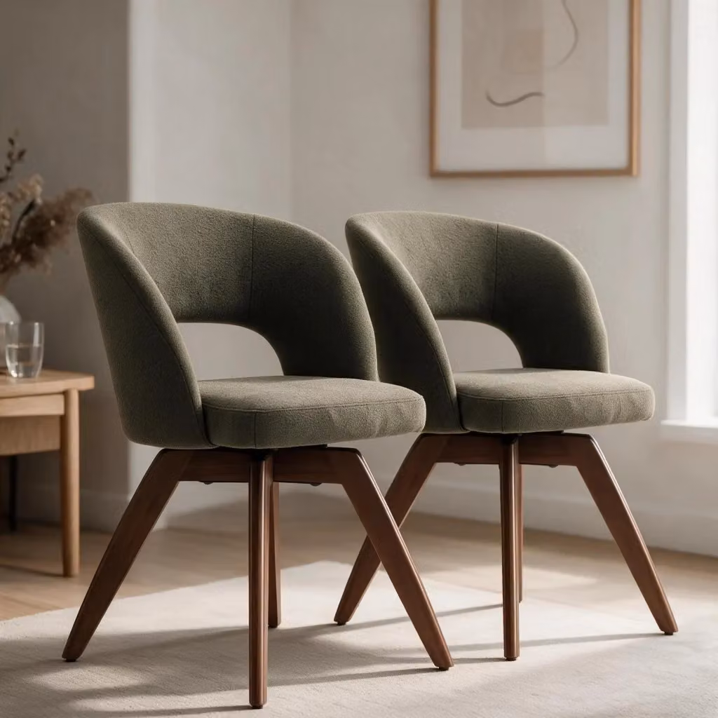 Set di 2 sedie HOLLY Happy Garden in legno di faggio e tessuto bouclé verde kaki L/P/H: 59 x 60,5 x 79 cm – 2
