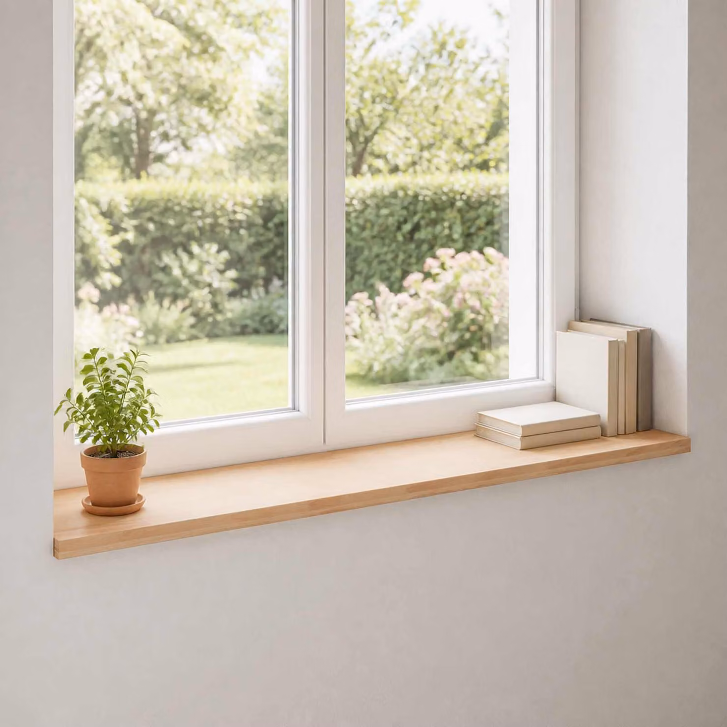 Set di 2 soglie per finestre vidaXL in legno naturale, colore beige/marrone, L 120 x P 40 x H 2 cm
