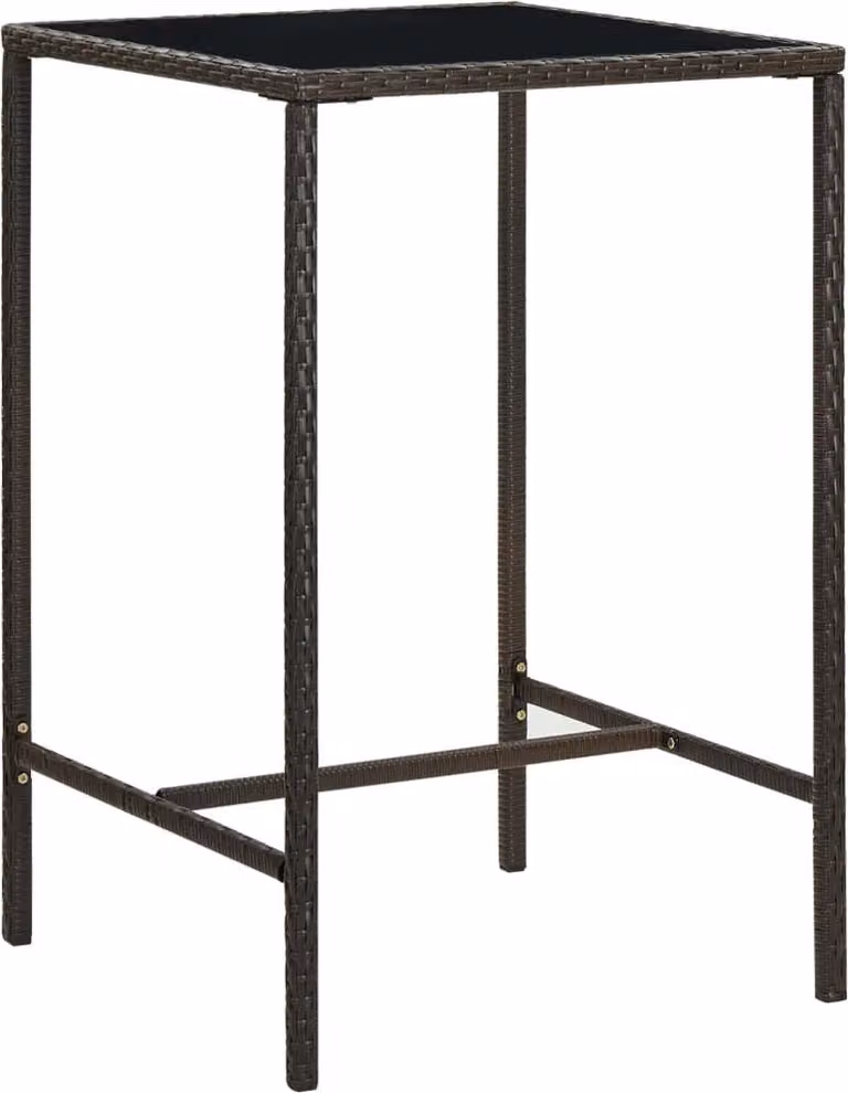 The Living Store Tavolo bar da giardino marrone 70x70x110 cm in poly rattan e vetro