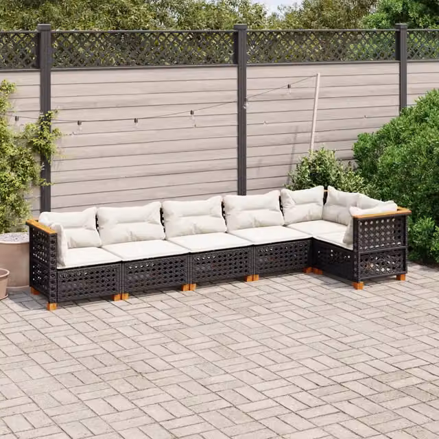 Set Divano da Giardino 6 pz con Cuscini Nero in Polyrattan 3261848