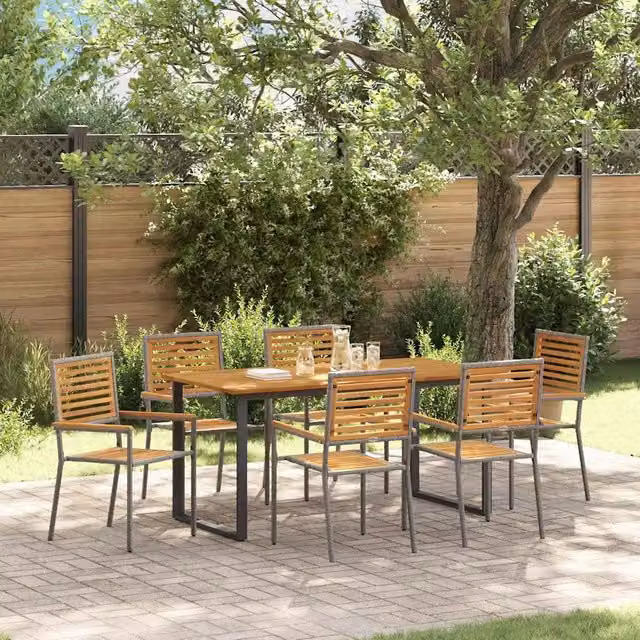 Set da Pranzo per Giardino 7 pz Grigio Legno di Acacia Massello 3365461