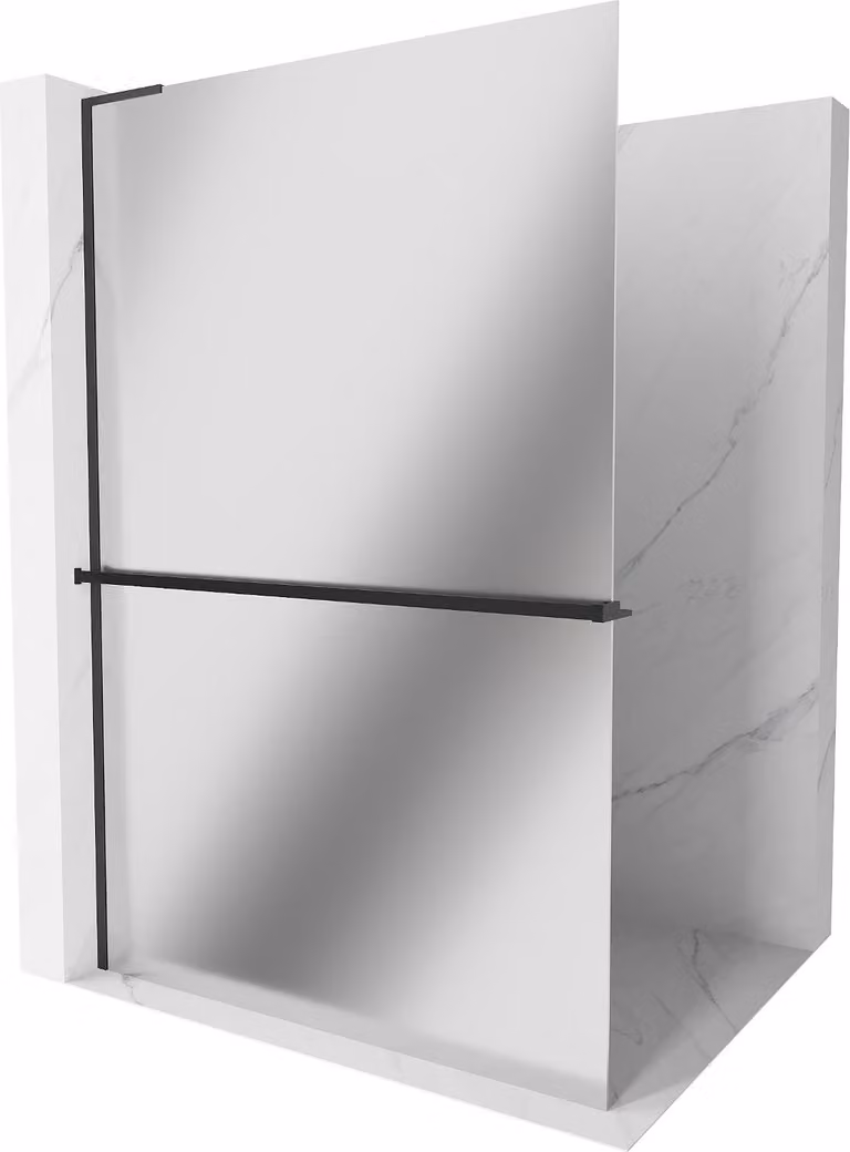 Mexen Kioto+ L parete doccia con mensola Walk-in 120 x 200 cm, specchio, nero - 800-120-123-70-50