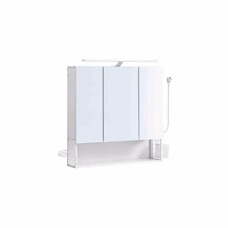 Armadietto da Bagno con Specchio e 3 Ante, Bianco Nuvola / 14,5 x 70 x 70 cm