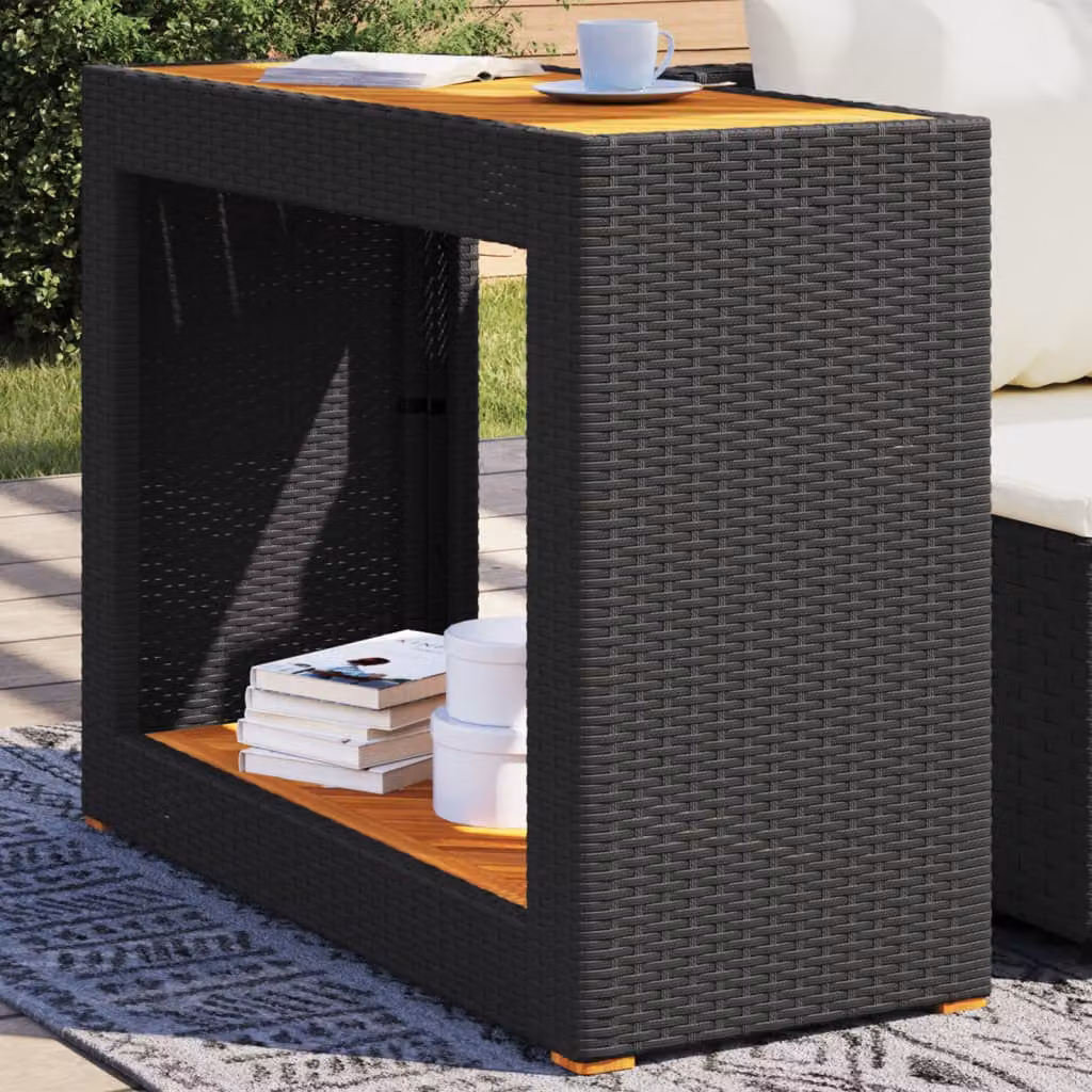 vidaXL Tavolino da Giardino Rettangolare in Polyrattan e Legno di Acacia Oliato, Colore Nero e Marrone, L 100 x P 40 x H 75 cm