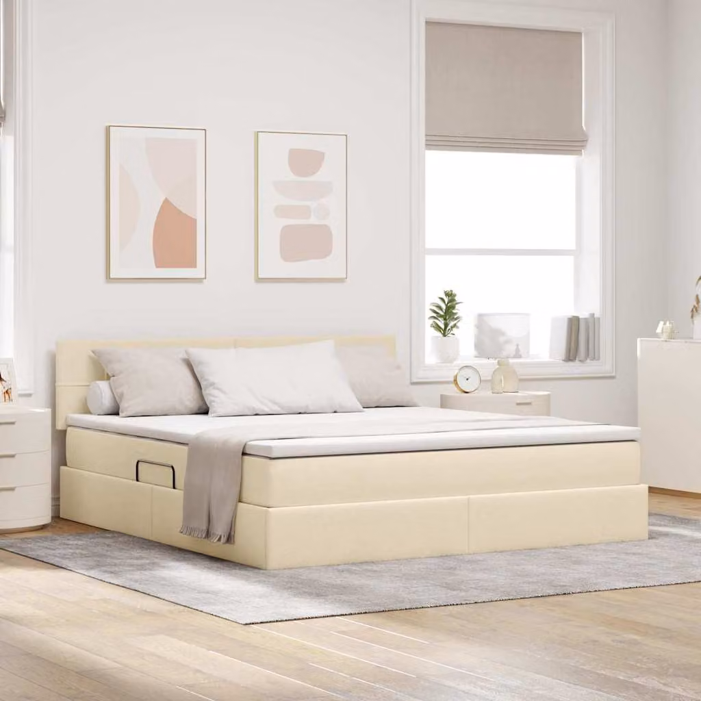 Letto con contenitore e illuminazione LED vidaXL in tessuto beige con porta USB L/P/H: 180 x 200 x 204 cm