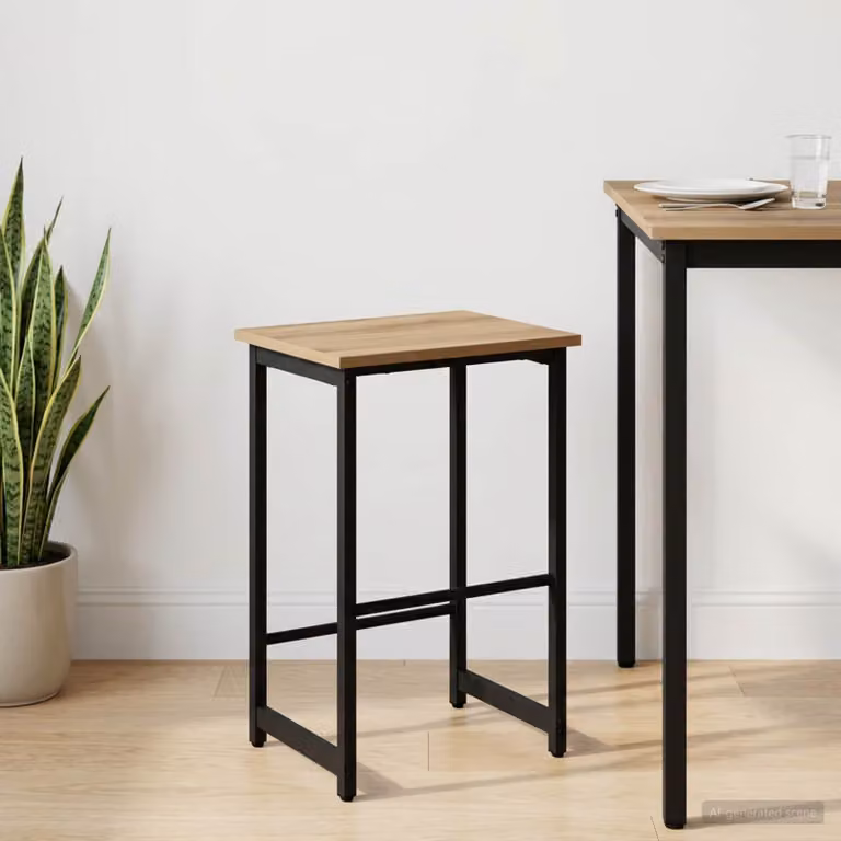 Sgabello da bar moderno vidaXL in legno rovere e metallo, colore marrone, L 40 cm x P 32 cm x H 74 cm