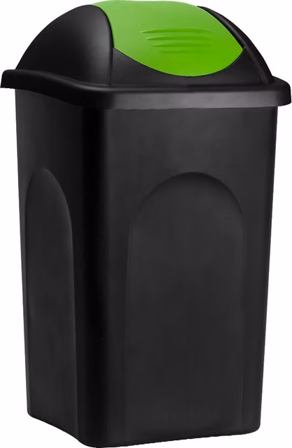 Pattumiera Stefanplast con coperchio swing e filtro per odori in plastica, nero-verde, 60 l