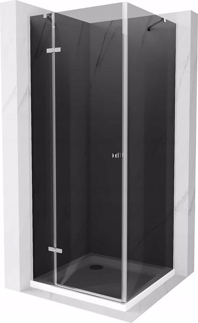Mexen Roma cabina doccia battente 100 x 100 cm, grafite, cromo + piatto Flat, bianco - 854-100-100-01-40-4010