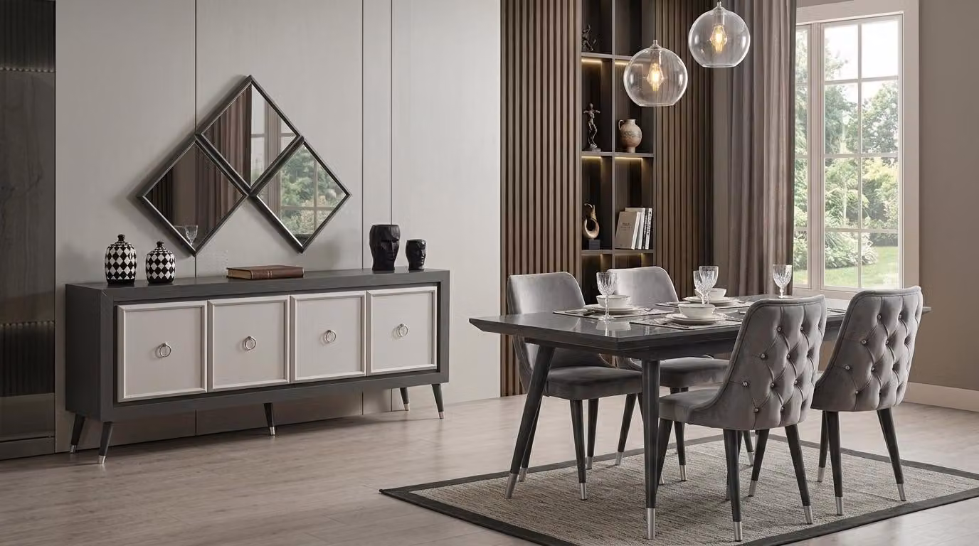 Tisch Konsole Spiegel Wohnzimmer Stil modern grau rechteckig ausziehbar