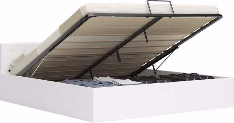 The Living Store Letto contenitore Idraulico Bianco Ecopelle 180×200 cm