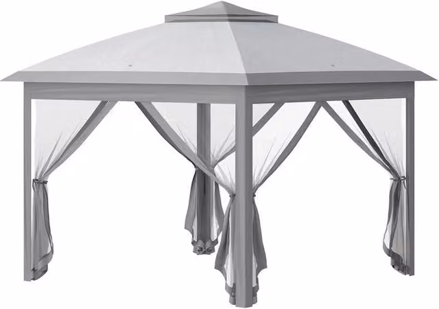 Gazebo da esterno pieghevole con zanzariere regolabile in altezza, Grigio, L/P/H: 330 x 330 x 280 cm