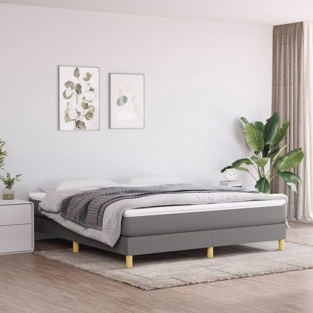 The Living Store Letto a molle con materasso grigio scuro 180x200 cm in tessuto