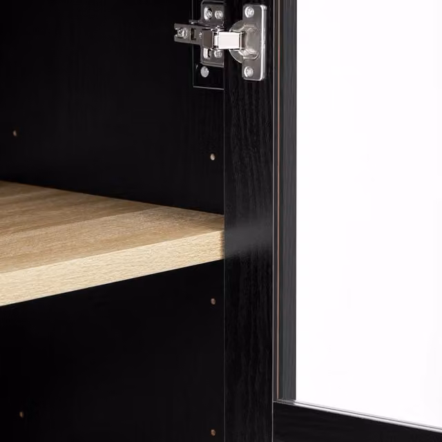 Credenza alta con 2 ante in vetro, 2 cassetti e 2 ripiani regolabili, per cucina, nero, 76.2 × 40.1 × 180 cm